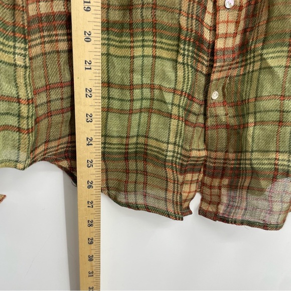 Ralph Lauren 100% Linen plaid long sleeve roll cuff button up shirt top Sz 8 - Picture 7 of 8